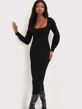 Lulu's Black Midi Velvet Sweater Dress